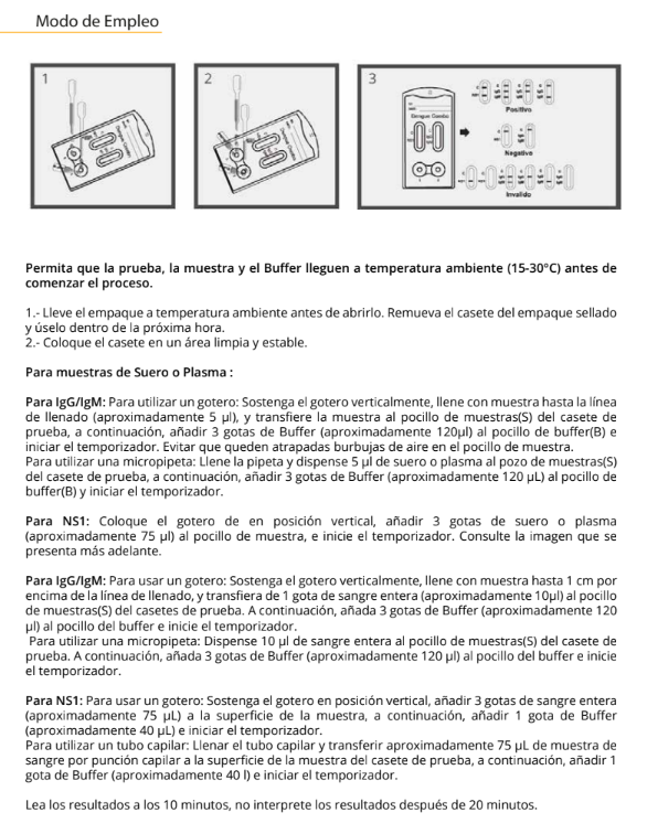 CERTUM | Prueba para detección de Antígeno (NS1) y Antícuerpos (IgG/IgM) de Dengue combo en cassette - Caja con 25 piezas