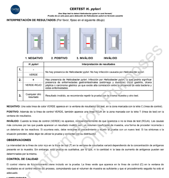 CERTEST | Prueba para detección de Helicobacter Pylori (H. Pylori) en cassette - Caja con 20 pruebas