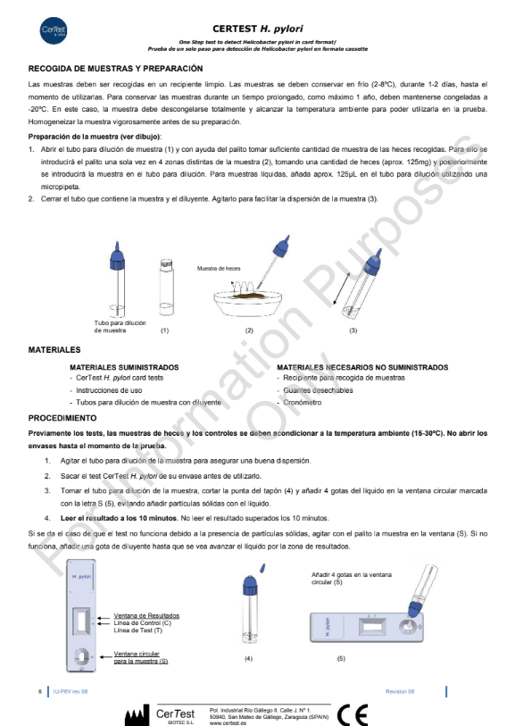 CERTEST | Prueba para detección de Helicobacter Pylori (H. Pylori) en cassette - Caja con 20 pruebas