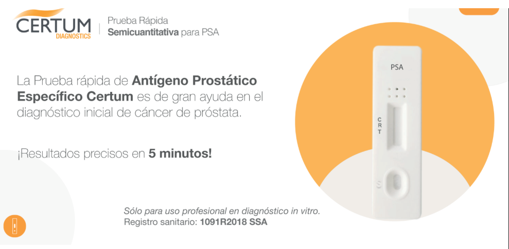 Prueba para detección de Antígeno Prostático Específico (PSA) Semicuantitativa en Cassette - Caja con 40 piezas - Certum