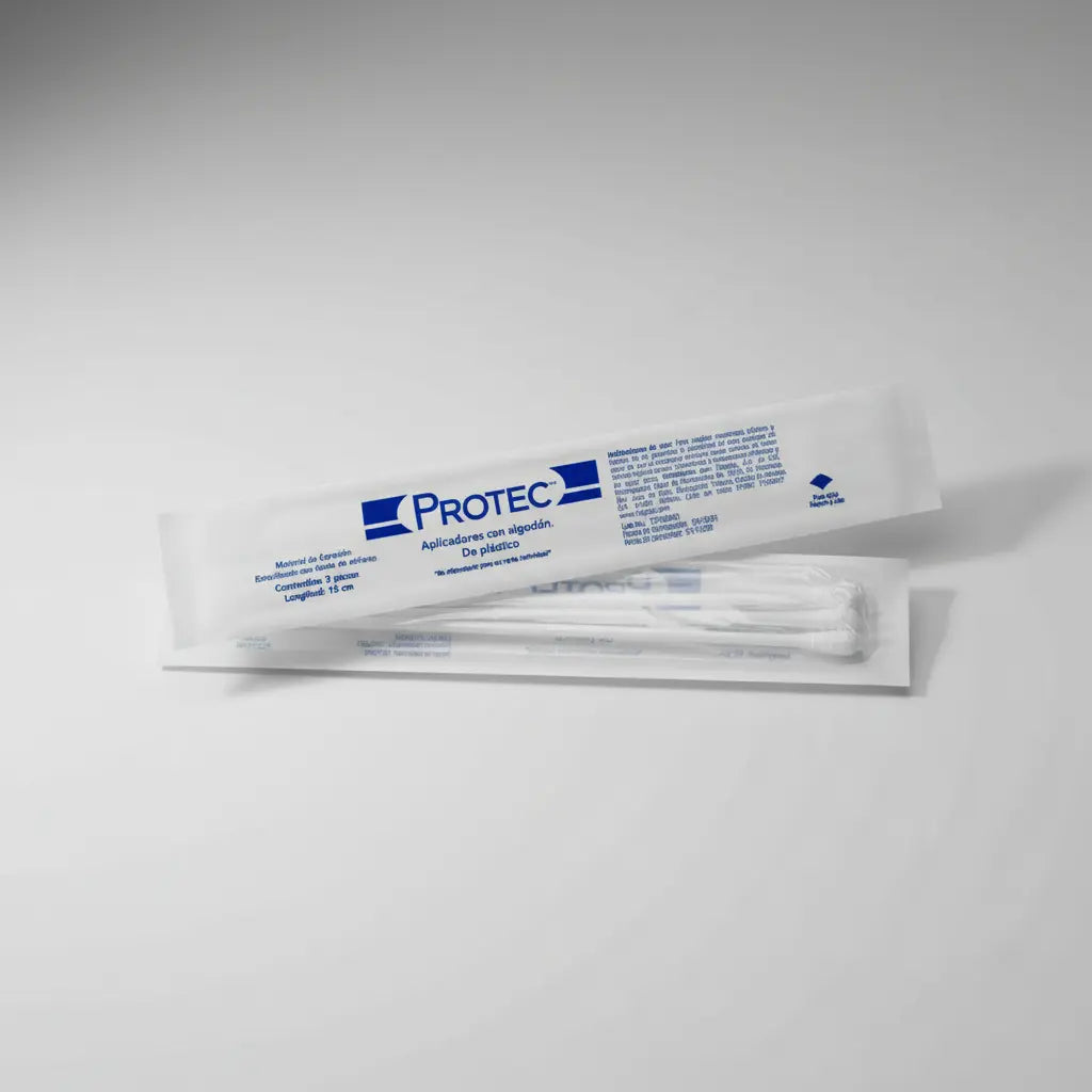 Aplicador estéril de algodón con mango de plástico c/300 Pzas - PROTEC