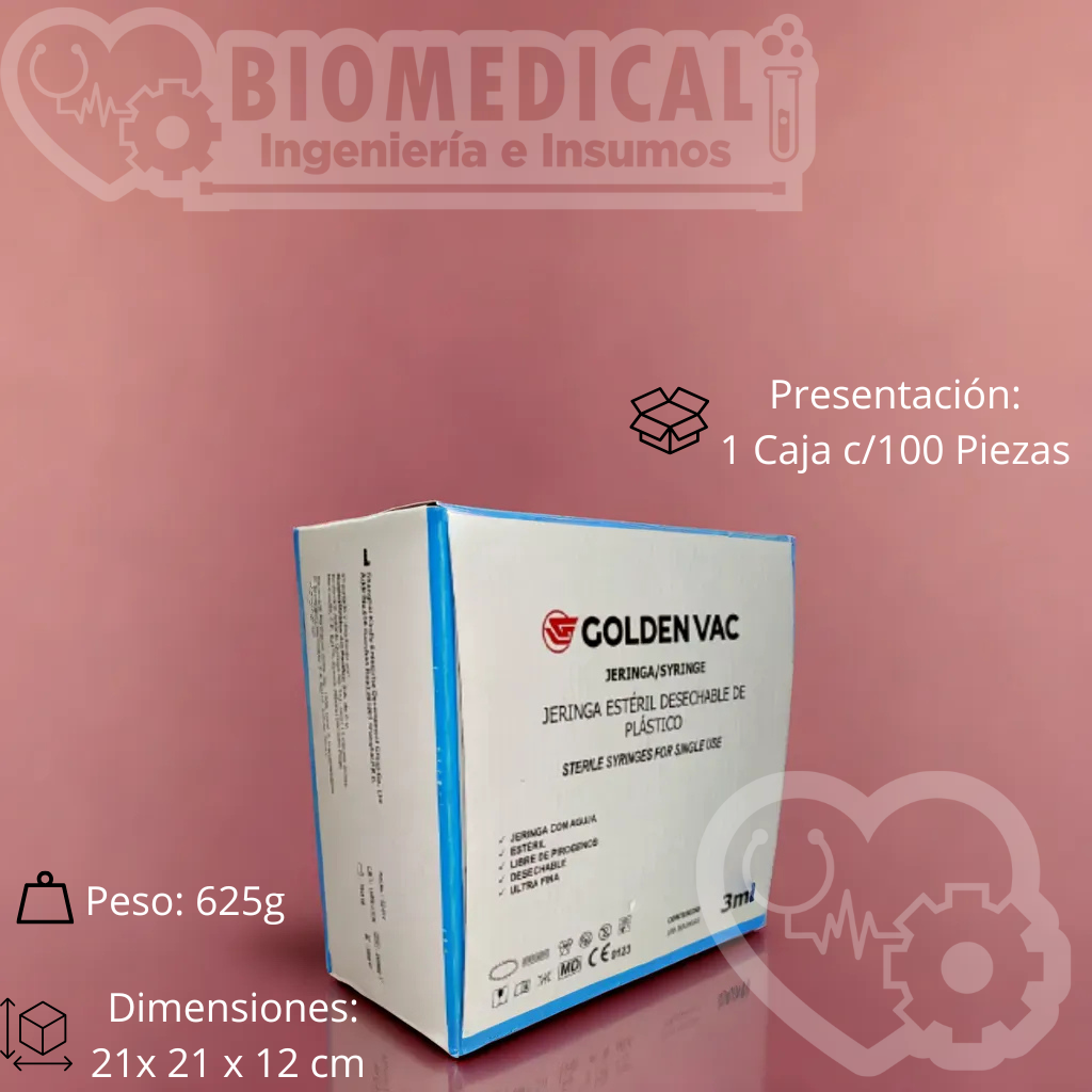 JERINGA AZUL 3 ml 23G X 25mm - Caja con 100 Piezas