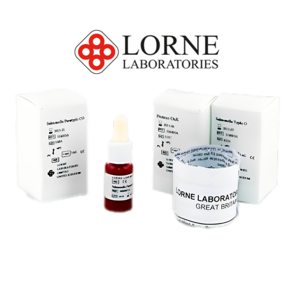 Kit de Antígenos Febriles y Controles Lorne - kit de 8 pruebas (5 mL) y 2 controles febriles positivo y negativo (1 mL) para 100 pruebas