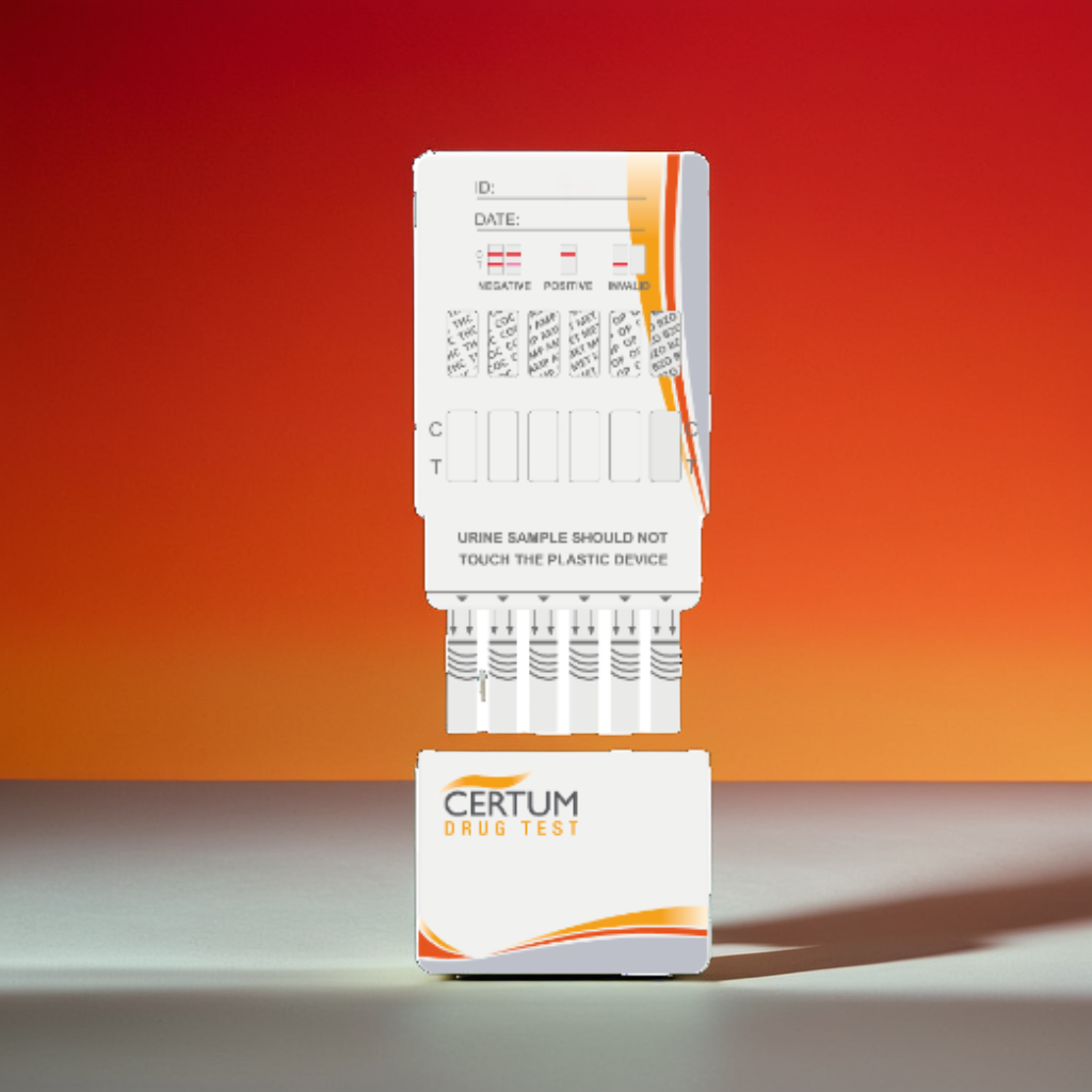 Panel multidrogas de 12 parámetros | DOA-1124 |(AMP/BAR/BZO/COC/MET1000/MOR2000/MTD/PCP/PPX/TCA/THC/XTC) - caja con 25 pruebas - Certum