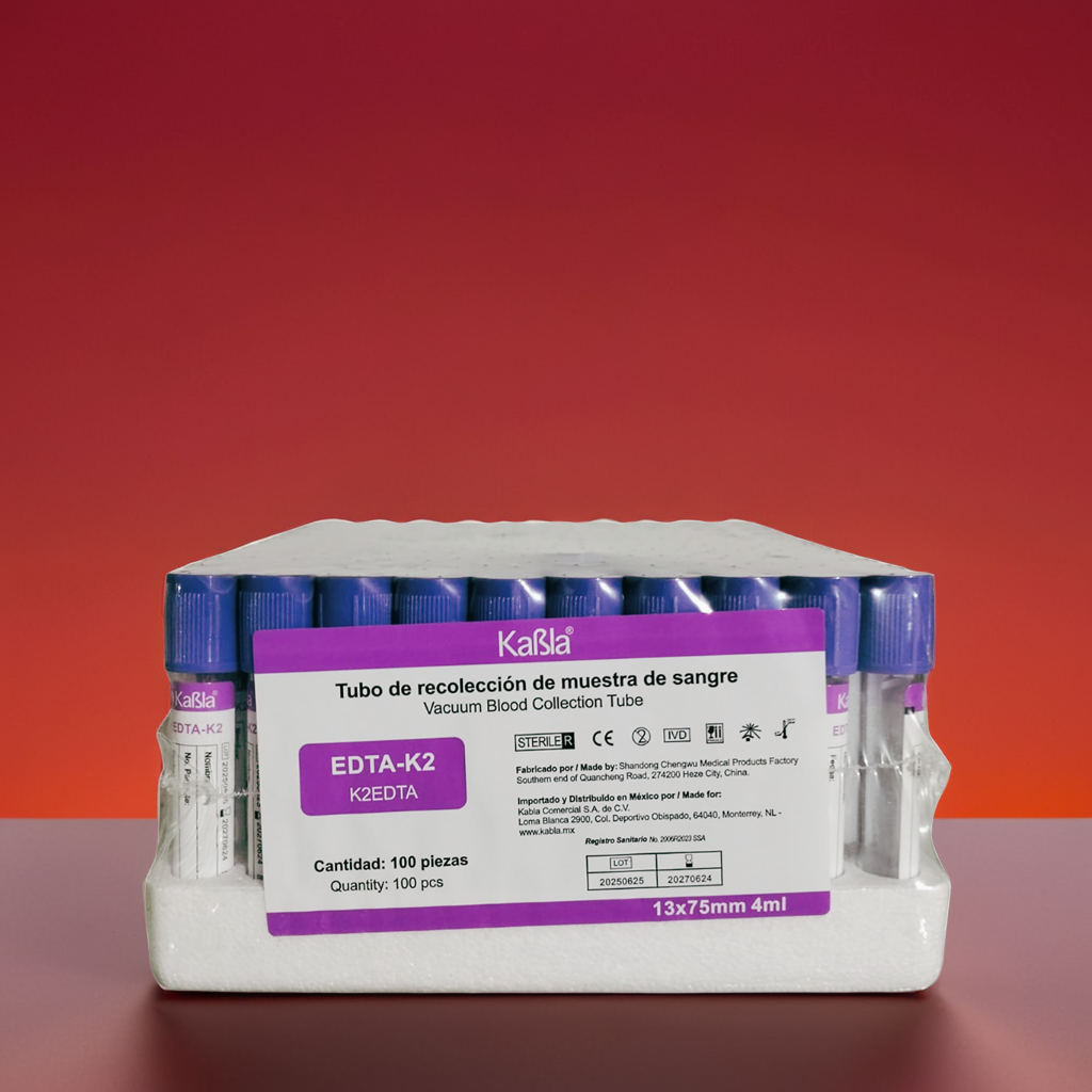 KABLA | Tubo lila al vacío tipo vacutainer EDTA K2 13×75mm 4 ml - Gradilla con 100 Tubos