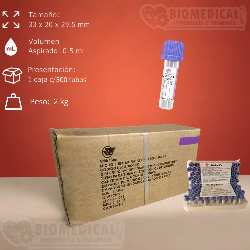 TUBO MICROTAINER LILA 0.5 ml EDTA.K3