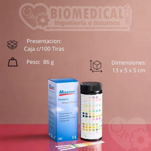 TIRAS PARA UROANALISIS 10 PARAMETROS (LEU/NIT/URO/PRO/pH/ BLO/SG/KET/BIL/GLU)