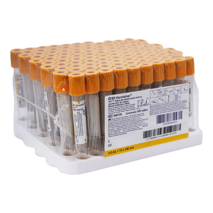 BD | Tubo AMARILLO al vacío con Gel y Activador de Coágulo 13×100 mm 6 ml - Gradilla con 100 Tubos