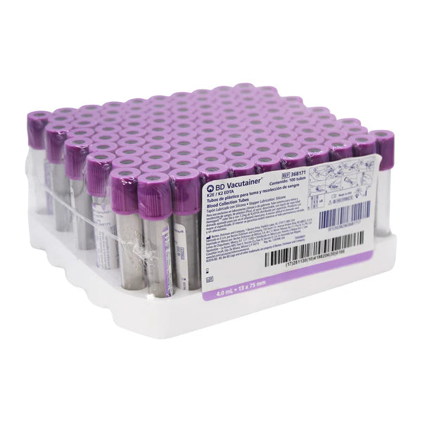 BD | Tubo LILA al vacío EDTA K2 13×75mm 4 ml - Gradilla con 100 Tubos