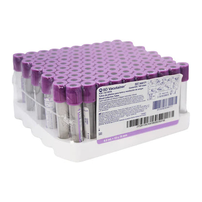 BD | Tubo LILA al vacío EDTA K2 13×75mm 4 ml - Gradilla con 100 Tubos