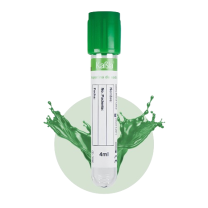 KABLA | Tubo verde al vacío tipo vacutainer con heparina de sodio, 13×75 mm 4 ml, plástico PET - Gradilla c/100 Tubos