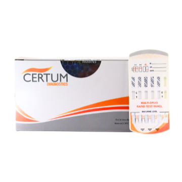 Panel multidrogas FAST de 5 parámetros (THC/COC/AMP/MET/OPI) - caja con 25 pruebas - Certum