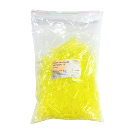 Puntas Amarillas Universales para Micropipeta de 200 uL - Bolsa c/1000 Pzs