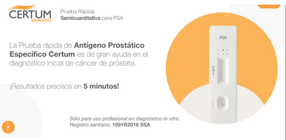 Prueba para detección de Antígeno Prostático Específico (PSA) Semicuantitativa en Cassette - Caja con 40 piezas - Certum