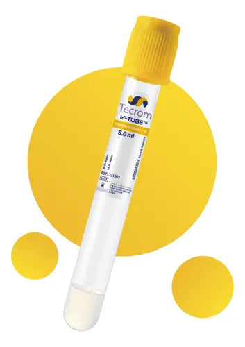 TECROM | Tubo AMARILLO al vacío con Gel y Activador de Coágulo 13×100 mm 5 ml - Gradilla con 100 Tubos