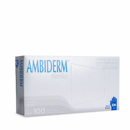 Guante de Nitrilo libre de polvo para examen, tamaño CH/M/G, color azul - caja con 100 piezas
