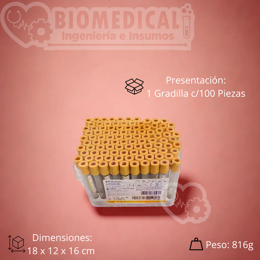 BD | Tubo AMARILLO al vacío con Gel y Activador de Coágulo 13×100 mm 6 ml