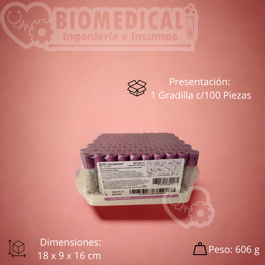 BD | Tubo LILA al vacío EDTA K2 13×75mm 4 ml