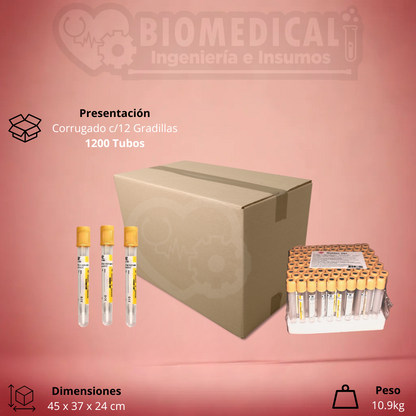 GOLDEN VAC | Tubo AMARILLO al vacío con Gel y Activador de Coágulo 13×100 mm 6 ml