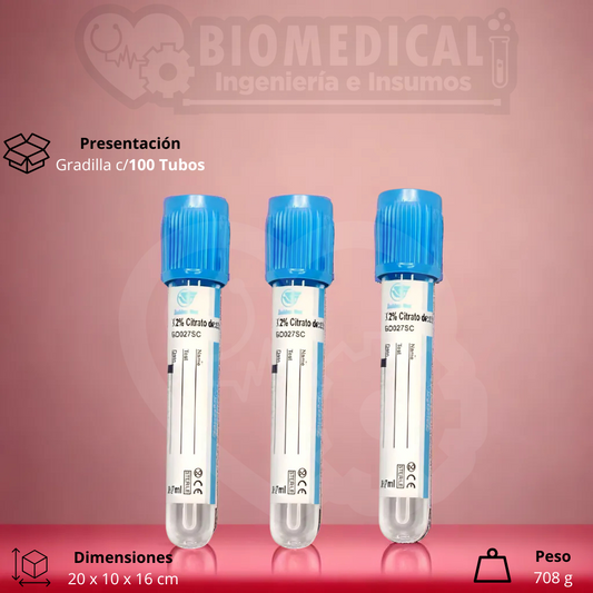 GOLDEN VAC | Tubo AZUL al vacío con Citrato de Sodio 3.2% (Tubo PT) 13×75 mm 4 ml