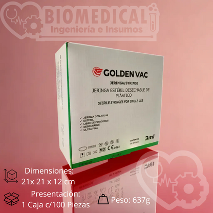 JERINGA VERDE 3 ml 21G X 32mm - Caja con 100 Piezas JERINGA GOLDEN VAC México