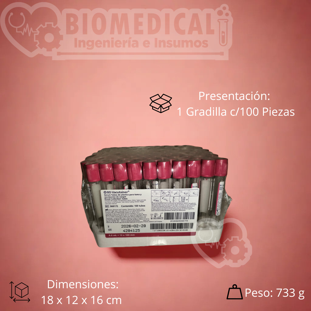 BD | Tubo ROJO al vacío con Activador de Coágulo 13×100 mm 6 ml