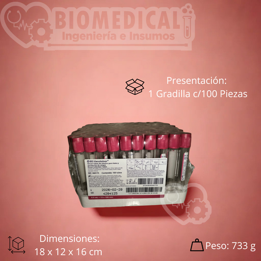 BD | Tubo ROJO al vacío con Activador de Coágulo 13×100 mm 6 ml