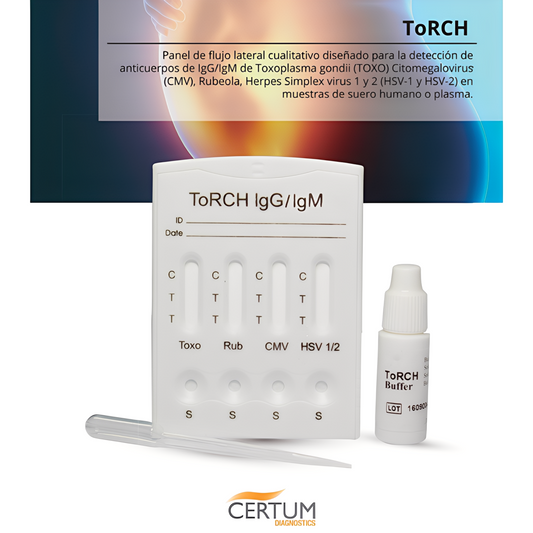Prueba para detección de anticuerpos (IgG e IgM) de ToRCH en cassette - Caja con 25 piezas - Certum